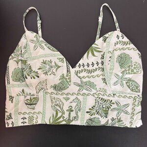 Midnight Sky Womens Coastal Linen Blend Crop Top Size L Smocked Nautical Beach